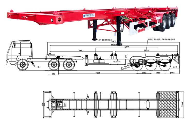 3 Axle 40 Feet Container Chassis Trailer for Sale in Guam, Guded   