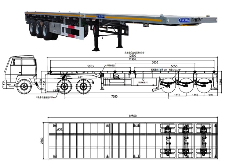 3 Axle 40 Feet Flatbed Trailer for Sale in Guam, Guded