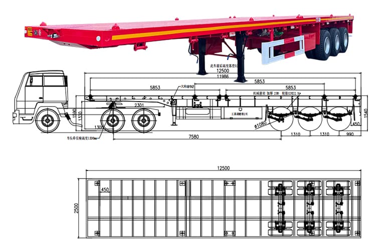 3 Axle 40 Ft Flatbed Semi Trailer Price for Sale in Guam, Guaga   