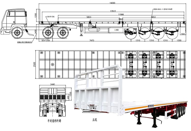 4 Axle Container Flatbed Trailers for Sale Near Me in Guam, Guhgt   
